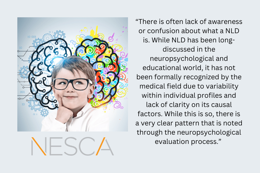 an image of a child thinking about how different each side of his brain is, used to describe the difference in functioning between both sides when nonverbal learning disability is present