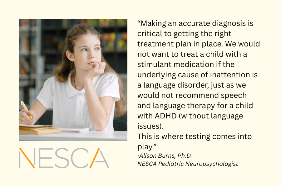 Inattentive student image and quote from Dr. Alison Burns