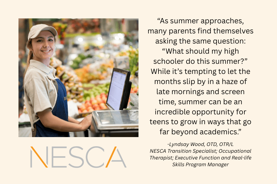 high school student working as a grocery store clerk over the summer