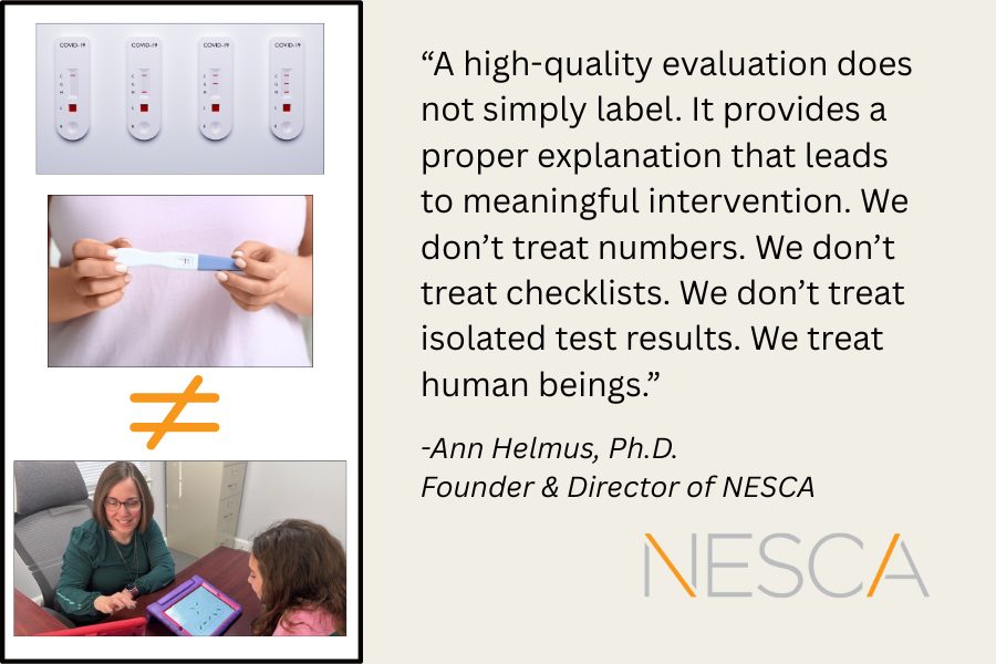 Visuals of a covid and pregnancy test not the same as the visual with a child being tested; quote from Dr. Ann Helmus