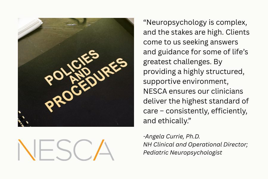 Image of a procedures manual and a quote from Dr. Angela Currie